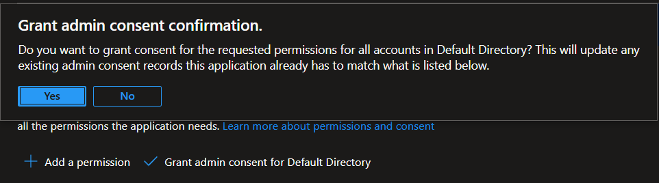 Grant admin consent for permissions